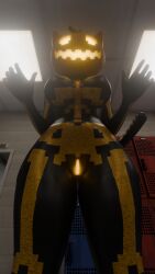 3d_(artwork) 9:16 anthro blender_(artwork) bloom curvy_figure digital_media_(artwork) felid female food for_a_head fruit genitals glowing glowing_eyes glowing_genitalia hi_res holant low-angle_view mammal object_head plant presenting pumpkin pumpkin_head solo spice_(fortnite) standing thick_thighs voluptuous