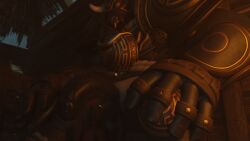 16:9 3d_(artwork) 4k absurd_res barn blender_(artwork) blizzard_entertainment bodily_fluids bovid bovine caprine digital_media_(artwork) duo european_mythology female genitals goat greek_mythology hi_res inside male male/female mammal minotaur musk mythology overwatch penis penis_sniffing reinhardt_(overwatch) scent_play size_difference smelly sniffing sweat thelastslice widescreen