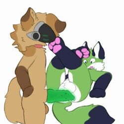 1:1 animal_genitalia animal_penis anthro armorless_protogen ass balls big_balls big_penis bodily_fluids canid canine canine_genitalia canine_penis collar duo embarrassed feet felid feline feline_genitalia feline_penis felis foot_fetish foot_sniffing fox genital_fluids genitals hi_res hybrid hybrid_genitalia hybrid_penis imminent_sex knot knotted_penis luck_(tluckyl) lying machine male male/male mammal on_back penis precum protogen small_butt sniffing standing thick_thighs thin_legs tluckyl