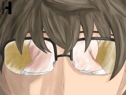 1boy 1girls big_breasts glasses henry303 huge_breasts naoto_hachioji_(senpai) nude please_don't_bully_me,_nagatoro reflection sana_sunomiya towel towel_over_breasts