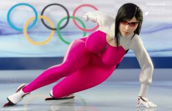 1girls 3d action_pose alenabyss artist_name athletic big_ass black_hair bodysuit facing_viewer female female_only final_fantasy final_fantasy_vii fit fit_female glasses human ice_skater ice_skates ice_skating large_ass large_breasts light-skinned_female meme olympics skin_tight solo speed_skating thick_thighs tifa_lockhart wide_hips