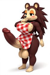 1futa ai_generated animal_crossing anthro anthro_only apron apron_only ass balls ballsack big_balls big_breasts big_butt big_penis blush breasts brown_body brown_fur covering_mouth embarrassed eyeshadow furry furry_only furrypornaddiction futa_only futanari gynomorph hedgehog huge_ass huge_cock hyper hyper_penis intersex nintendo orange_eyeshadow penis sable_able simple_background solo solo_anthro solo_futa two-tone_fur white_body white_fur