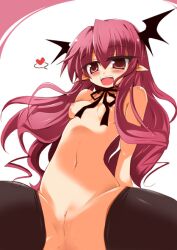 female female_only head_wings koakuma long_hair nopan pussy shirogane_(platinum) solo succubus thighhighs topless touhou