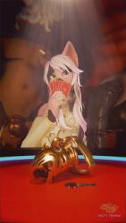 3d_(artwork) 4k 9:16 absurd_res ambiguous_gender animal_genitalia animal_penis anthro balls baronvonwaffle card chastity_cage chastity_device clothing digital_media_(artwork) dress equid equine equine_genitalia equine_penis felid feline genitals ghostly_horse gold_(metal) gold_chastity_cage gold_chastity_device group hi_res horse imp impbold_(mojpoj3d) key male mammal meltytaiyaki neo_taiyaki nude_anthro penis playing_card poker poker_table rocky_taiyaki spotlight stylized_chastity_cage trio vixine_(heckadecima)
