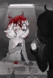 1girls anthro antlers areola bathroom blood breasts deer furry kello_(lewdles) lewdles mammal mirror nipples nude phone shedding shedding_antlers tagme texting trans transfem transgender
