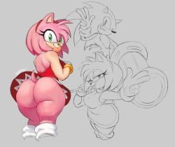 2026 accessory amy_rose anthro artist_name ass bare_shoulders big_ass big_breasts big_butt black_nose breasts bubble_butt clothed clothing dress duo eulipotyphlan eyelashes female furry_female furry_male gafer.exe gesture gloves green_eyes grey_background hair hair_accessory hairband half-closed_eyes hammer hand_gesture handwear hedgehog hi_res holding_hammer holding_object holding_tool huge_ass large_ass legs_together looking_at_viewer looking_back male mammal narrowed_eyes no piko_piko_hammer pink_hair red_clothing red_dress sega short_hair simple_background sketch smile sonic_(series) sonic_the_hedgehog sonic_the_hedgehog_(series) standing text thick_thighs tongue tongue_out tools twitter_link underwear v_sign wide_hips