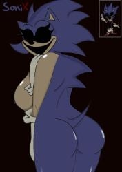 animal_nose ass boots chara_wantrp dark_blue_skin empty_eyes fixed furry gloves hedgehog mobian_(species) rule_63 sega shine smile sonic.exe sonic_(series) sonic_the_hedgehog sonic_the_hedgehog_(series) sonix_(gigagoku30) spines tail