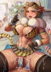 absurd_res animal_humanoid athletic_female big_breasts bodily_fluids breasts censored cleavage clothed clothing condom cum eguchi_tumoru erection felid felid_humanoid female female_penetrated genital_fluids genitals hi_res human human_penetrating humanoid light-skinned_male male male/female male_penetrating male_penetrating_female mammal mammal_humanoid muscular_female pantherine pantherine_humanoid panties panties_around_one_leg penetration penile penile_penetration penis penis_in_pussy pussy sexual_barrier_device skirt tiger_humanoid underwear underwear_around_one_leg vaginal_penetration