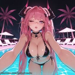 1girls ai_generated arknights arknights:_endfield ass belly big_breasts big_butt breasts cartoon cleft_of_venus cute ecchipeachi female female_only hair hi_res huge_breasts large_breasts long_hair looking_at_viewer neon_lights nipples nude pink_hair pool pussy sexy shiny shiny_skin thick_thighs thighs toon yvonne_(arknights:_endfield)
