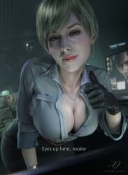 1girls 3d 40_year_old ayjokar big_breasts blonde_female busty capcom cleavage female female_only gloves huge_breasts jokar large_breasts leon_scott_kennedy light-skinned_female light_skin lipstick mature mature_female mature_woman milf necklace resident_evil resident_evil_9:_requiem sherry_birkin sherry_birkin_(bridgette_haze) shiny_skin thumbs_up youthful youthful_face youthful_features youthful_look