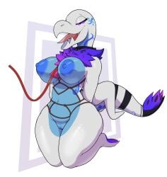 absurd_res anthro bondage bound collar female genitals hi_res kneeling leash nintendo pokémon_(species) pokemon pokemon_(species) pussy restraints rope rope_bondage rope_harness salazzle shiny_salazzle submissive submissive_female tongue tongue_out video_games virito