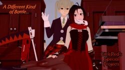 2girls 3d black_hair black_hair_female clothed_female cover_page crescent_rose crossover eastern_and_western_character female female_only littlered-rose maka_albarn pose posing ruby_rose rwby sandy_blonde_hair soul_eater soul_eater_evans