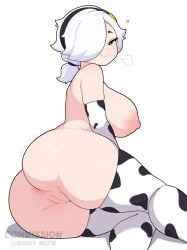 1girls 2026 anus areolae ass big_ass big_breasts brawl_stars breasts colette_(brawl_stars) cow_girl cow_print female female_only heart-shaped_pupils hi_res highres light-skinned_female light_skin looking_at_viewer nipples ponytail pussy remake roixy_nsfw side_view sideboob sidelocks solo_female stockings tagme white_background white_hair