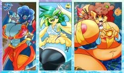 2026 absurd_res anthro areola avian belly big_areola big_belly big_breasts bikini bikini_top blue_body breasts browt canid canine clothed clothing digital_media_(artwork) fan_character female femboy fur game_freak gecqua generation_10_pokemon gesture group habrow hair heart_eyes heart_gesture heart_symbol hi_res huge_breasts huge_thighs hyper hyper_breasts hyper_thighs looking_at_viewer male mammal markings miori mole_(marking) muscular muscular_female nintendo nipples nipples_visible_through_clothing orange_body orange_fur overweight overweight_anthro overweight_female pokeball pokemon pokemon_(species) pokemon_winds_and_waves pokemon_ww pombon pomken reptile scalie shaded shieradevil smile swimwear tail thick_thighs tongue tongue_out trio two-piece_swimsuit unnamed_browt_(shierasword) unnamed_gecqua_(shierasword) unnamed_pombon_(shierasword) wide_hips