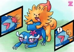 2_penises accessory all_fours anal anal_sex animal_genitalia animal_penis blush bodily_fluids canid canine close-up cum cum_drip cum_in_ass cum_inside doggy_style dripping duo femboy feral flower flower_in_hair from_behind_position fur gecqua generation_10_pokemon genital_fluids genitals hair hair_accessory hemipenes holding_tail interspecies knot knotted_penis knotting male male/male male_penetrating mammal miori mounting multi_genitalia multi_penis nintendo outside penetration penis plant plap_(sound) pokemon pokemon_(species) pokemon_winds_and_waves pokemon_ww pombon pomken pop_(sound_effect) reptile scalie sex simple_background stomach_bulge sweat sweatdrop tail tamix tongue tongue_out