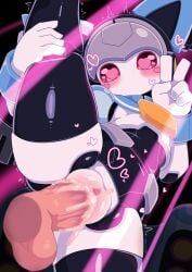 animal_ears black_body blush bodily_fluids breasts clitoris cum cum_from_vagina cum_in_vagina cum_inside cum_on_penis cum_splatter duo emanata exoskeleton female female_penetrated fembot flash_emanata genital_fluids genitals gesture glistening glistening_body hand_gesture heart_eyes heart_symbol hearts_around_body hi_res holding_leg human_penetrating_female humanoid kalanchoe looking_at_viewer looking_down looking_down_at_viewer low-angle_view machine machine_girl male male/female male_penetrating male_penetrating_female medal medarot mosaic not_furry one_leg_up penetration penile penile_penetration penis raised_leg robot robot_girl sex small_breasts stage_lights v_sign white_body white_exoskeleton