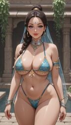 1girls ai_assisted ai_generated architecture arm_accessory armlet belly_button bindi black_hair blue_clothing blue_eyes bracelet braided_ponytail bridal_veil cleavage earrings eyelashes female grok hair_over_shoulder hair_ring hair_tie half-closed_eyes hoop_earrings indian indian_female large_breasts leaves lipstick long_hair micro_bikini midriff neck_accessory pattern_clothing pelvic_line pillar ponytail poolside rgomez007 seductive_look self_upload skindentation smiling_at_viewer solo_female stable_diffusion standing tassel thick_eyelashes thick_lips thick_outline thick_thighs traditional_clothes underboob veil warm_lighting wide_hips