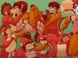 absurd_res anal anal_sex anthro balls belly belly_inflation big_belly bodily_fluids body_hair closed_eyes cum cum_in_mouth cum_inside delicatessen duo erection eyebrows feet fellatio foot_fetish foot_focus foot_lick foot_sniffing fur genital_fluids genitals glans green_eyes gusho hair haplorhine happy_trail hi_res humanoid_genitalia humanoid_penis inflation kissing licking male male/male mammal monkey nipples nude oral orange_body orange_fur peeing peeing_inside penetration penile penile_penetration penis penis_in_ass primate red_body red_eyes red_fur red_hair sex sniffing tail tail_grab tongue urine watersports x-ray_view