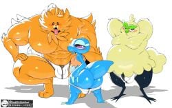 anthro anthrofied artist_name ass balls_in_underwear barely_visible_genitalia barely_visible_penis beak belly big_butt big_muscles big_pecs black_talons blue_body blue_scales blue_tail breath browt bulge clothed clothing crouching femboy fluffy fluffy_tail flustered fur game_freak gay gay_anal gay_male gay_sex gecqua generation_10_pokemon genitals glistening glistening_body glistening_butt glistening_muscles green_body group habrow had0u hand_on_butt hand_on_own_butt hands_behind_back hi_res homosexual homosexual_male homosexual_sex huge_muscles huge_pecs looking_at_viewer male male/male male_only male_penetrated miori muscular muscular_anthro muscular_male nintendo nipples nude open_mouth orange_body orange_ears orange_fur orange_toes overweight overweight_anthro overweight_male panting pecs penis pokemon pokemon_(species) pokemon_winds_and_waves pokemon_ww pombon pomken pupils purple_pupils scales shadow shirt simple_background size_difference tail text tongue tongue_out topwear torn_clothing torn_shirt torn_topwear trio underwear underwear_only white_background white_clothing white_pupils white_underwear