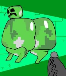 2025 anthro ass big_butt big_penis black_sclera bodily_fluids creeper creeper_(minecraft) digital_media_(artwork) domestic_cat duo exclamation_point felid feline felis female feral genitals green_body grey_body hi_res huge_butt huge_cock hyper lucas_(lucaslora) lucaslora male male/female mammal microsoft minecraft mojang multicolored_body nervous penis quadruped question_mark rear_view sweat thick_thighs three-quarter_view toony vein veiny_penis white_eyes xbox_game_studios