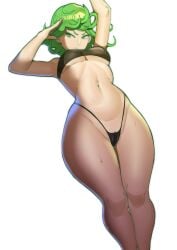 1girls breasts doublehero female green_eyes green_hair light-skinned_female light_skin one-punch_man short_hair shortstack simple_background small_breasts tatsumaki thick_thighs thighs wide_hips