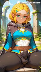 1boy 1futa 2026 ai_assisted ai_generated anime artist_name braid breath_of_the_wild bulge explicit futanari hair_ornament hi_res high_quality high_resolution highres leaf nintendo outdoors parted_bangs patreon patreon_username penis pointy_ears princess_zelda solo stable_diffusion the_legend_of_zelda the_legend_of_zelda:_breath_of_the_wild tsukoneko watermark zelda_(breath_of_the_wild) zelda_(tears_of_the_kingdom)