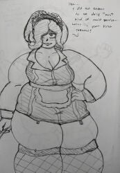 bbw danganronpa danganronpa_v3 fishnets french_maid kirumi_tojo maid one_eye_covered overweight overweight_female pen_(artwork) revealing_clothes tight_clothing weight_gain
