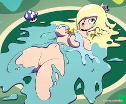 blonde_hair blue_eyes crown female goo_girl hair_over_one_eye hyperflannel mario_(series) open_mouth poison_mushroom princess_rosalina pussy slime solo super_mario_galaxy