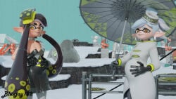 2girls 2pregnancy 3d_(artwork) callie_(alterna) callie_(splatoon) enjoying_pregnancy fetal_movement inkling inkling_girl kicking_(pregnancy) marie_(alterna) marie_(splatoon) nintendo popstar pregnancy pregnant pregnant_belly pregnant_female splatoon splatoon_(series) splatoon_3