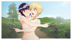 blonde_hair breasts idolmonkeh linkle nude pointing purple_hair ravioli_(idolmonkeh) the_legend_of_zelda