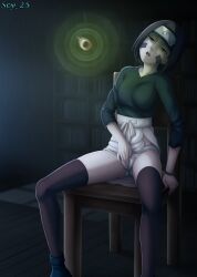 brown_hair chair dark_room entranced fingering genjutsu hypnosis hypnotized library masturbating masturbation mind_control mouth_open naruto_(series) naruto_shippuden night nohara_rin panties pendulum scy_25 sitting skirt thighhighs trance