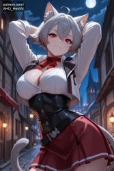 1girls ahq_hentai ai_female ai_generated big_breasts blush breasts cat_ears cleavage female kemonomimi linia_dedoldia medieval mushoku_tensei outdoors patreon perfect_body sexy skirt stable_diffusion street tagme tail