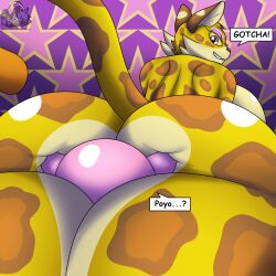 2022 absurd_res anthro ass berk_rider big_breasts big_butt breasts butt_grab butt_smother clawroline dialogue duo english_text felid female hand_on_butt hi_res huge_breasts huge_butt kirby kirby_(series) kirby_and_the_forgotten_land leopard looking_back male male/female mammal nintendo nude pantherine simple_background size_difference smile smothering text thick_thighs video_games wide_hips