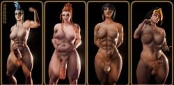 3d 3d_(artwork) 4futas 7evenscrews abs belly belly_squish big_areola big_breasts big_penis blue_hair braid breasts_size_difference brigitte brigitte_lindholm chubby chubby_futa domina erection fit flexing flexing_bicep futa_only futanari hands_behind_back hands_on_belly junker_queen lip_piercing muscular muscular_futa overwatch pharah piercing ponytail red_hair redhead shoulder_tattoo tattoo thicc thick_thighs uncircumcised uncut vaira_singhania