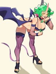 big_breasts demon_girl female green_hair horn no_panties porqueloin tagme wings