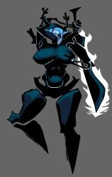 armor big_breasts black_armor black_body deltarune highres knight_armor roaring_knight solo toby_fox tongue_out