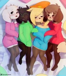 >_< 2020 4boys absurd_res accessory adorable ambiguous_gender animal_crossing anthro asriel_dreemurr beanie bed biped black_body black_clothing black_eyes black_fur black_legwear black_nose blonde_hair blue_clothing blue_sweater blue_topwear blush boss_monster bovid brown_body brown_fur brown_tail canid canine canis caprine closed_eyes clothed clothing collar crossover cuddling cute dark_body dark_fur deltarune digby_(animal_crossing) digital_media_(artwork) domestic_dog english_text eyewear feet femboy floppy_ears freckles fur furniture girly glasses goat green_clothing green_sweater green_topwear grin group hair hair_accessory hairpin half-closed_eyes hat head_tuft headgear headwear hi_res horn legwear light_body light_fur long_hair looking_at_another looking_at_viewer lying male male_only mammal mob_face multicolored_body multicolored_fur multicolored_tail multiple_boys narrowed_eyes nervous nintendo no_sclera noseless off_shoulder on_back one_eye_closed open_mouth open_smile orange_clothing orange_hat orange_headwear pale_fur parappa parappa_the_rapper parappa_the_trappa pillow pink_clothing pink_sweater pink_topwear ralsei red_clothing red_sweater red_topwear short_tail signature smile smirk smug snuggling somescrub sony_corporation sony_interactive_entertainment sparkles sweater text text_on_clothing text_on_hat text_on_headwear thigh_highs toes topwear translucent translucent_clothing tuft twitter two_tone_body two_tone_fur two_tone_tail undertale undertale_(series) video_games white_body white_eyes white_fur white_tail wide_hips yellow_body yellow_fur