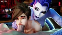 ajkj areolae blizzard_entertainment blowjob breasts brown_hair fellatio female implied_futa light-skinned_female light-skinned_male light_skin male nipples nude nude_female opennsfwsp oral oral_penetration oral_sex overwatch spitroast squishsuccubus tagme tracer unseen_male_face video widowmaker