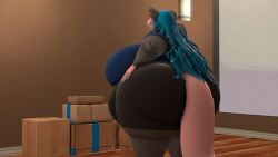 bbw belly_button belly_button_piercing big_ass big_breasts black_fingernails blue_hair breasts bubble_butt buckteeth collar cross_necklace dark_blue_shirt ear_piercing female furry grey_body grey_fur hair hand_on_breast hips huge_ass huge_breasts huge_hips hyper_ass jewelry kingofthekabuto maddie_rattie obese_female onomatopoeia overweight overweight_female pink_eyes pink_tail queenofthekabuto rat_tail shirt shorts simple_background ssbbw text thick_thighs thighs wide_hips yoga_shorts