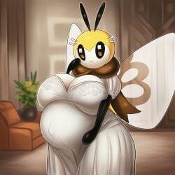 ai_generated anthro anthro_bug anthro_female bride bride_veil bug bug_girl bug_type enjoying_pregnancy fairy_type female lazybonesai pokemon pokemon_(species) pokemon_sm pregnancy pregnant pregnant_anthro pregnant_bride pregnant_female ribombee sexy smiling smiling_female wedding wedding_dress wings