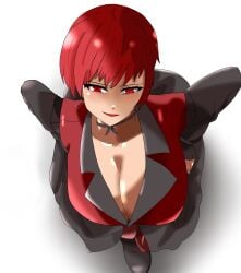 1girls 91uvqfwtyj8htk3 big_breasts breasts curvy dress formal formal_clothes huge_breasts king_of_fighters looking_at_viewer pantyhose red_eyes red_hair skirt smile smiley_face suit tan tan_skin thick vice_(kof)