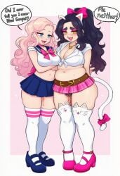 ai_generated bimbo black_hair blue_eyes cat_ears cat_girl cat_tail catgirl clarice_(sona) cloud_(friday_night_funkin) cute disgusted fnf fnf_mod fnf_mods friday_night_funkin friday_night_funkin_mod gossip hazel_eyes lipstick menstrual_blood menstruation pink_hair sassy schoolgirl_uniform tension