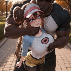 1boy 1girl ai_generated artist_name asphyxiation black_pants black_pantyhose blue_eyes blue_sleeves blurry_background blush breasts bright_pupils brown_hair bush closed_mouth clothing collarbone dark-skinned_male dark_skin dolphin_shorts double_bun doughnut_hair_bun faceless faceless_male female grabbing grabbing_another's_breast grabbing_from_behind hair_between_eyes hair_bun hand_on_another's_neck hetero interracial large_breasts long_hair looking_at_viewer male manly muscular muscular_male outdoors pants pantyhose pantyhose_under_shorts patreon_username pokemon raglan_sleeves rosa_(pokemon) shirt short_shorts short_sleeves shorts sidelocks smile standing strangling tree twintails vantawaifu veins veiny_arms very_dark_skin visor_cap web_address white_pupils white_shirt yellow_shorts