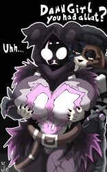 2girls bear_girl boob_focus calico_cat catgirl claws fortnite furry_female grabbing_from_behind groping_breasts meow_skulls_(fortnite) raven_team_leader what_do_i_type yuri