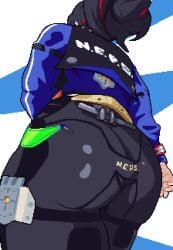 ass ass_bigger_than_head ass_focus back back_view baldur_89 big_ass black_hair mihoyo pixel_(artwork) pixel_art police police_uniform policewoman thick thick_ass thick_thighs thighs tied_hair tight_clothes tight_clothing tomboy viewed_from_behind viewed_from_below zenless_zone_zero zhu_yuan