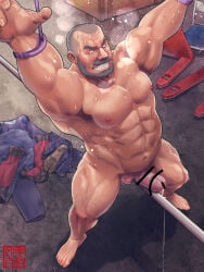 1boy abs anger_vein arm_hair armpits arms_up artist_name artist_request artist_signature balls bara bdsm_gear beard beefy biceps big_areola big_glans big_nose big_penis breasts buzz_cut censor_bar censored censored_penis chest_hair clenched_teeth clothes_removed collarbone dad_bod dadbod daddy dilf erection foreskin foreskin_folds frown gay grey_hair hairy_balls hi_res high-angle_view humiliation hunk leg_hair legs_apart looking_down male male_only manly mature_male middle_aged muscles muscular muscular_arms muscular_legs muscular_male muscular_neck muscular_thighs mustache navel original original_character panting pecs penis pointless_censoring pole pole_between_legs precum precum_drip pubic_hair quadriceps red_eyes restrained restrained_wrists retracted_foreskin short_hair six_pack solo split_balls standing storage_room straddling sweat sweatdrop sweaty thick thick_arms thick_eyebrows thick_legs thick_penis thick_thighs torture tough_guy triceps uncircumcised uncut veiny_arms very_high_resolution wince wrinkles yaoi