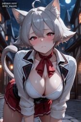 1girls ahq_hentai ai_female ai_generated big_breasts blush breasts cat_ears cleavage female kemonomimi linia_dedoldia medieval mushoku_tensei outdoors patreon perfect_body sexy skirt stable_diffusion street tagme tail