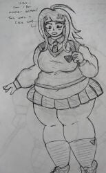 akamatsu_kaede bbw danganronpa danganronpa_v3 overweight overweight_female pen_(artwork) tight_clothing weight_gain