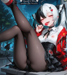 1girl absurd_res ahoge ai_generated ass black_choker black_clothes black_collar black_hair black_legwear black_panties black_pantyhose black_ribbon black_skirt breasts cameltoe candy choker cleavage clothing collar collared_shirt covered_nipples demon_tail female food frills hair_between_eyes hair_ornament heart_hair_ornament high-waist_skirt holding holding_candy holding_lollipop jacket lacrimosa_(neverness_to_everness) leg_up legs_up legwear licking lollipop long_hair long_sleeves looking_at_viewer medium_breasts miniskirt multicolored_hair nail_polish neck_ribbon neverness_to_everness night night_sky niraniri no_bra off_shoulder on_bench open_clothes open_jacket open_mouth outdoors panties panties_under_pantyhose pantyhose red_eyes red_jacket red_nails ribbon saliva saliva_trail see-through see-through_shirt shirt shoes sitting skirt sky smile sneakers solo split-color_hair streaked_hair tail teeth tongue tongue_out tree twintails two-tone_hair underwear upper_teeth_only upskirt wet_clothes wet_shirt white_hair white_shirt x_hair_ornament