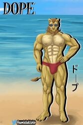 bara bara_body beach beastars dick dope_(beastars) erection feet feet_fetish furry furry_male gay kokishin lion lion_boy lion_humanoid mafia muscle naked naked_male netflix not_ai_generated paws shishigumi_(beastars)